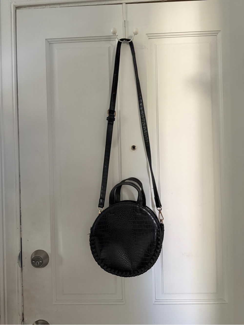 Black Round Crossbody Bag with Top Handle